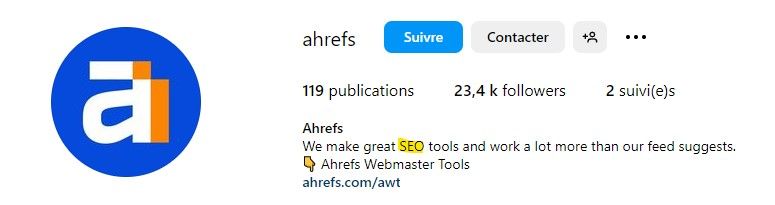 Biografia Instagram do Ahrefs