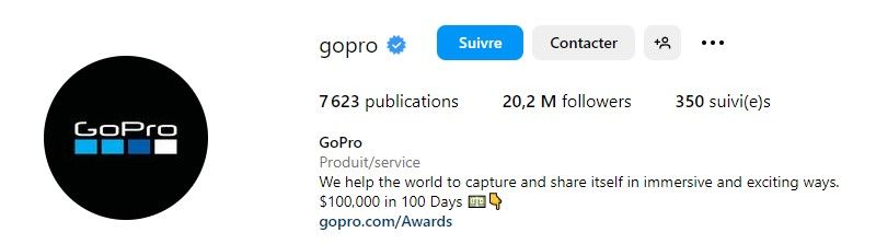 Bio Instagram da GoPro