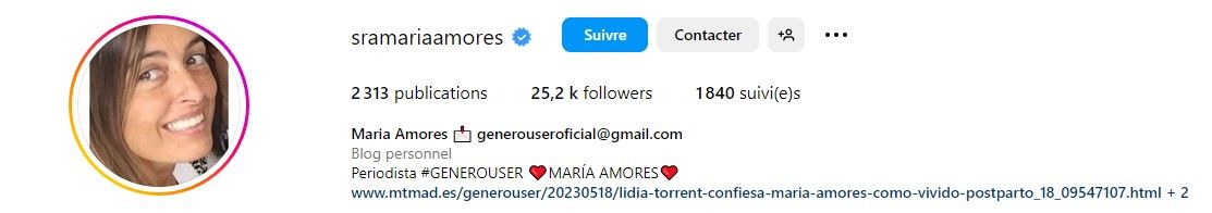 Informações de contato na bio do Instagram da Maria Amores