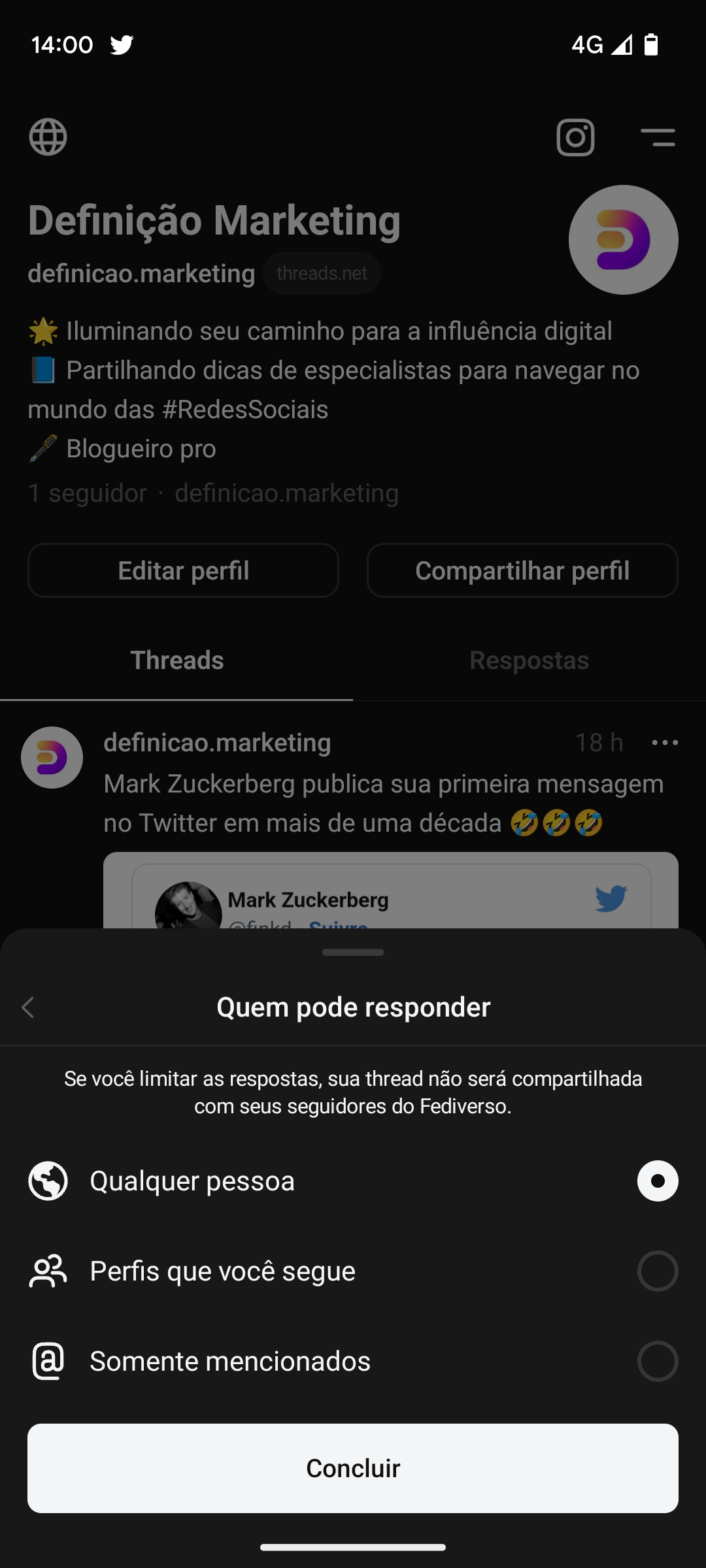 Determine quem pode responder ao seu threads