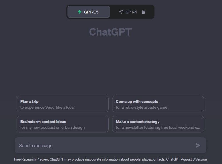 O ChatGPT oferecerá quatro exemplos de prompts em cada sessão