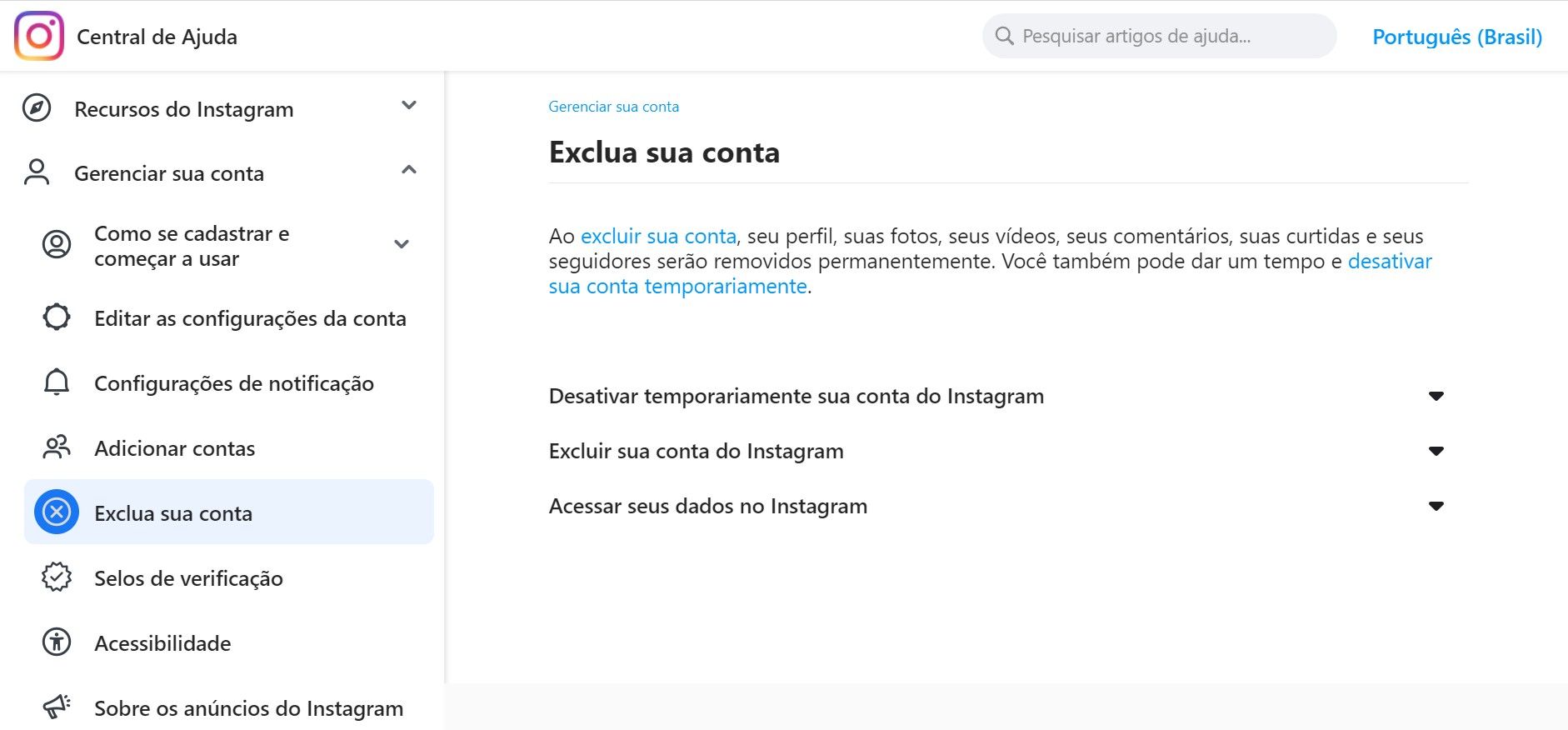 Como excluir conta do Instagram?