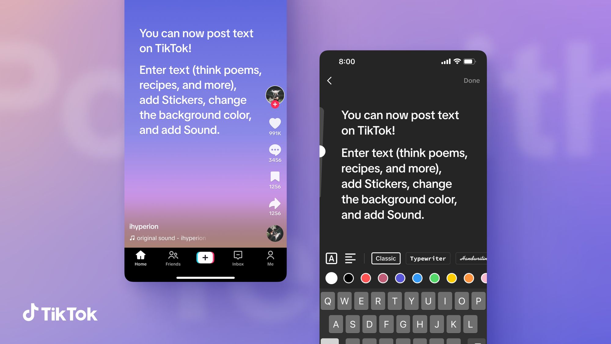 Os posts de texto no TikTok oferecem várias opções de personalização