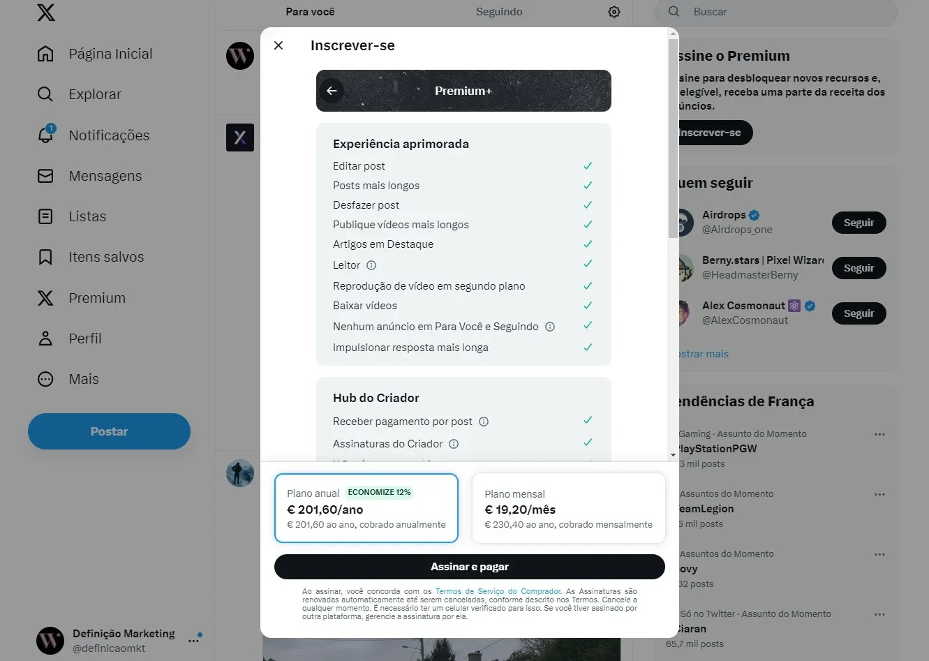 X Premium+, a oferta mais custosa, permite acessar uma interface livre de anúncios