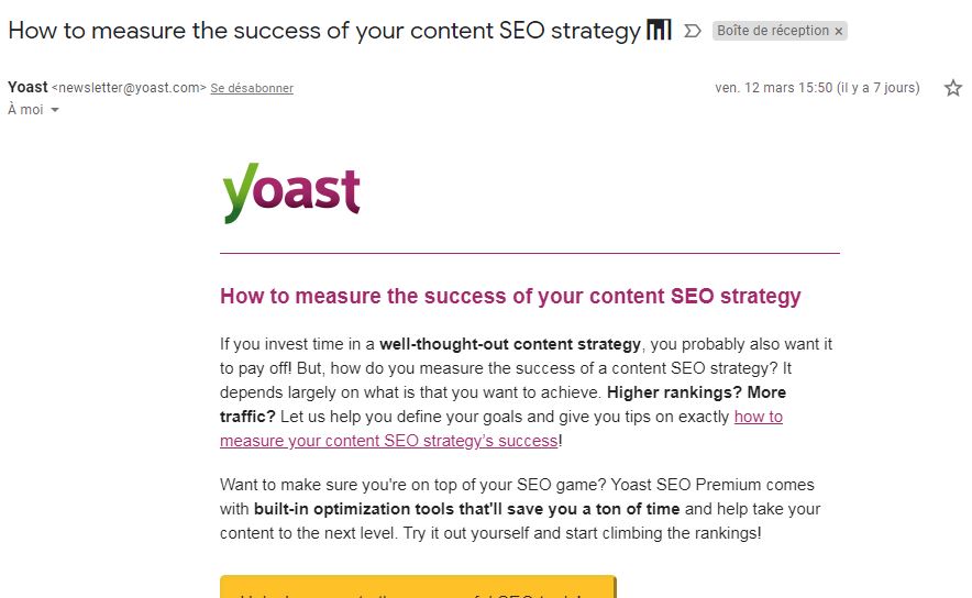 Exemplo da newsletter da Yoast